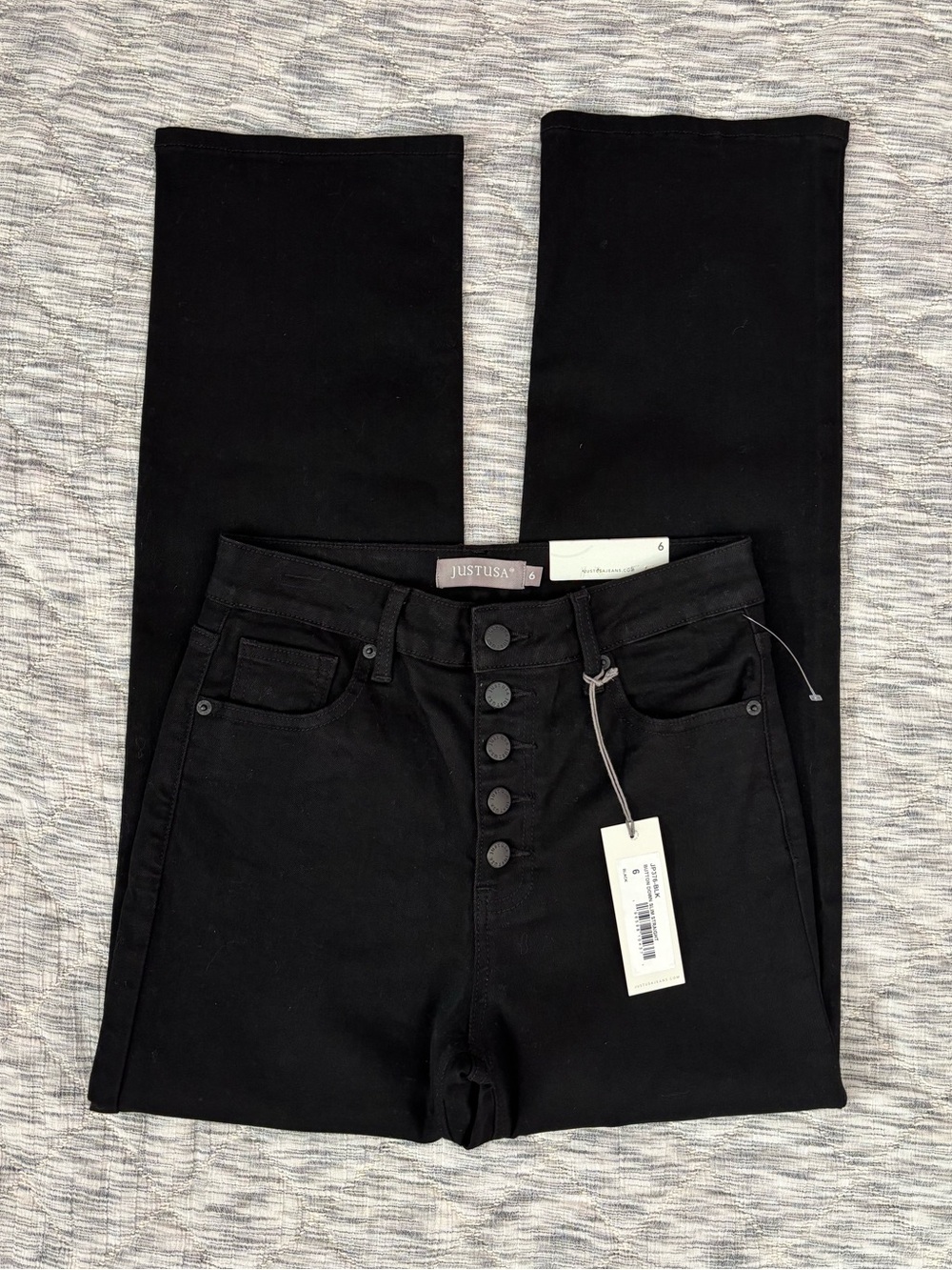 Just USA Button Down Slim Straight Leg Jeans In Black Sz 6 NWT -